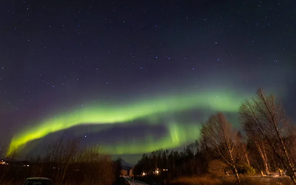 Aurora Borealis Sobre Seljelvnes Perto Tromso — Fotografia de Stock