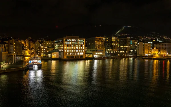 Bergen Stadt Bei Nacht Norwegen — Stockfoto