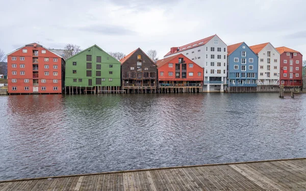Bunte Häuser Der Nidelva Trondheim Trondheimer Fjord — Stockfoto
