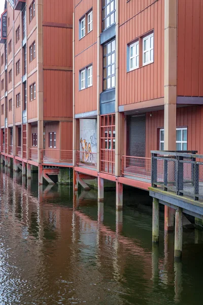 Bunte Häuser Der Nidelva Trondheim Trondheimer Fjord — Stockfoto