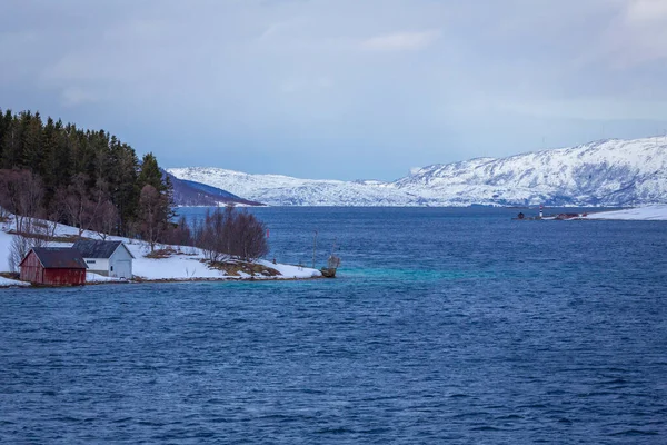Landschaft Entlang Gibostad Zwischen Finnsnes Und Tromso Nordnorwegen — Stockfoto