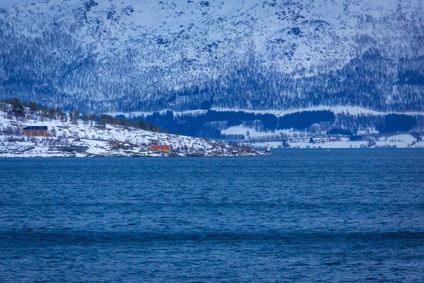 Kleine Houten Huizen Buurt Van Prachtige Stad Tromso Noord Noorwegen — Stockfoto