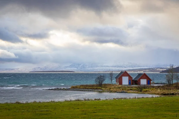 Maisons Bois Sur Côte Nord Norvège — Photo