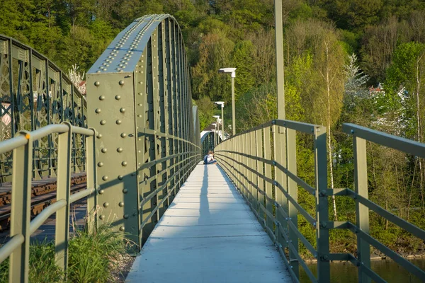 Metalowy Most Kolejowy Nad Rzeką Traun Wels Oberosterreich Austria — Zdjęcie stockowe