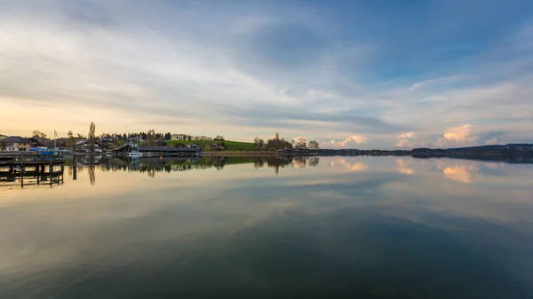 Pemandangan Indah Kota Mattsee Saat Matahari Terbenam Salzburg Austria — Stok Foto