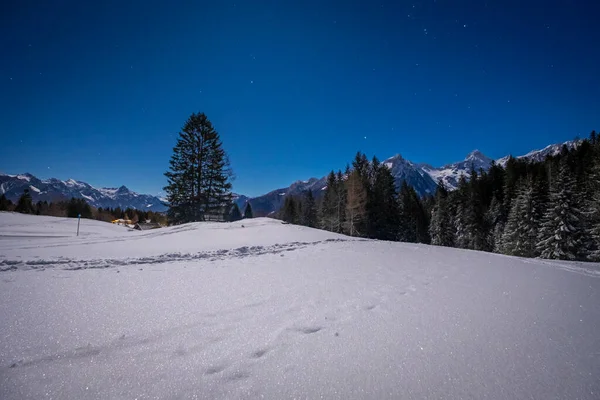 Paysage Hivernal Nocturne Buerserberg Tschengla Autriche — Photo