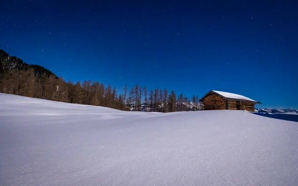 Promenade Raquettes Pendant Les Merveilles Hivernales Nuit Sur Tschengla Autriche — Photo