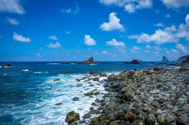 İspanya 'nın Kanarya adalarında kayalık deniz kıyıları 