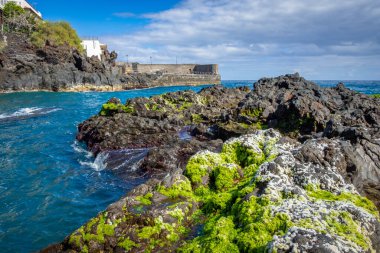 İspanya, Canaria Adaları, Tenerife 'deki Puerto de la Cruz sahilinde mükemmel bir rahatlama.