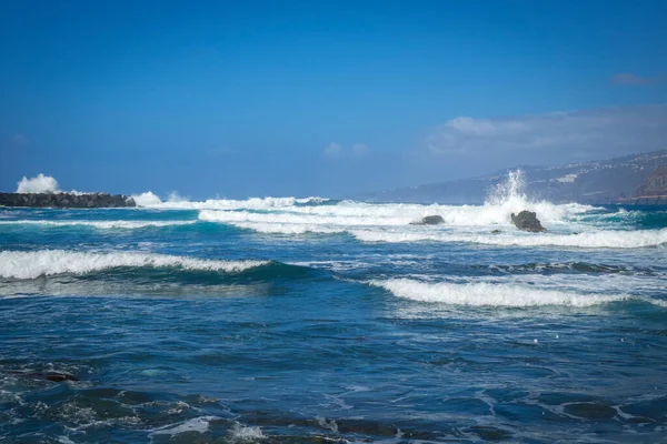 Ocean Waves Breaking Stone Coast Puerto Cruz Tenerife — Stock Photo, Image