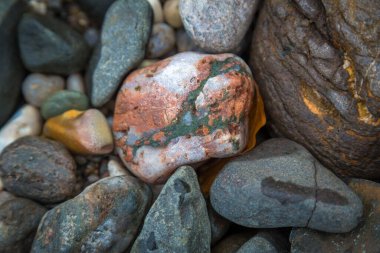 Deniz kıyısında farklı taşlar