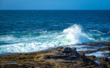 İrlanda 'da taştan kıyılarda okyanus dalgaları kırılıyor