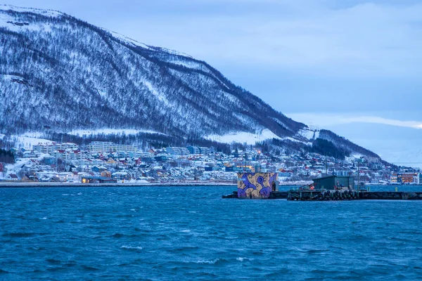 Csodálatos Város Tromso Észak Norvégiában Kikötővel Nagy Híd Artic Ice — Stock Fotó