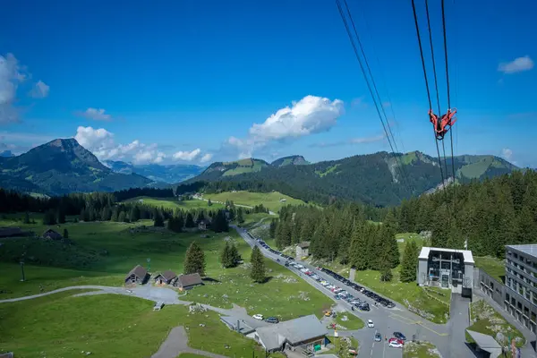 Kötélpálya Schwaegalptól Svájci Saentis Csúcsáig — Stock Fotó