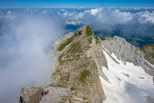 Hegyvidéki Táj Saentis Tetején Svájcban — Stock Fotó