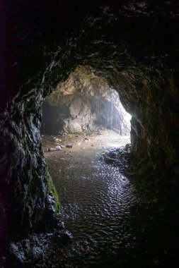 Zuerser Gölü üzerindeki eski mağara. Vorarlberg, Avusturya 'da.