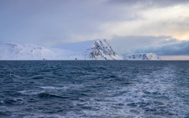 Güzel karlı deniz manzarası 