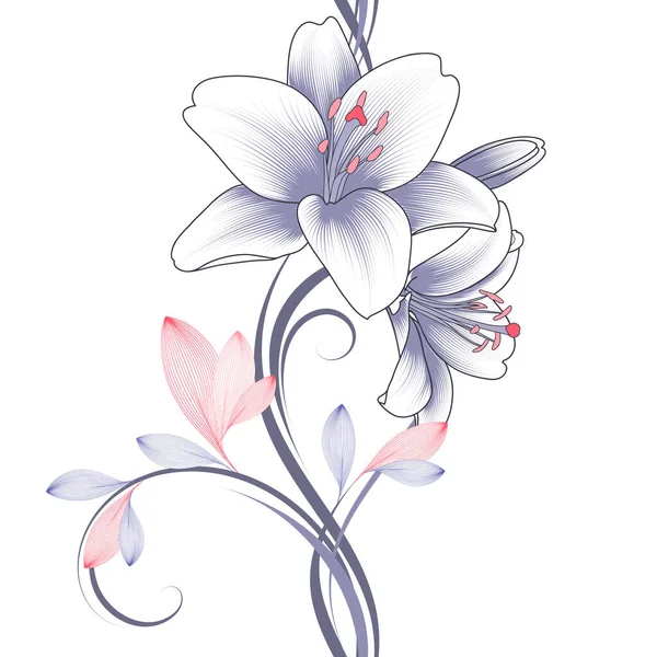 Frühling Blumen Abstrakten Hintergrund Rahmen Mit Handgezeichneten Lilienblüten Element Für — Stockvektor