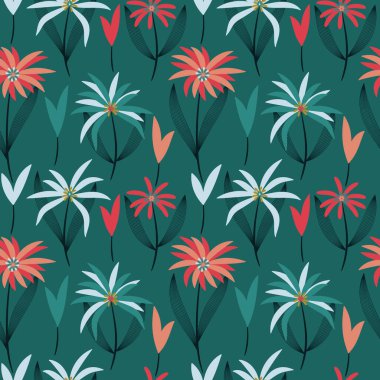 Çiçeklerle kusursuz tekrarlanan desen. vektör illüstrasyonu