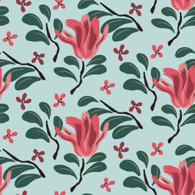 Yapraklar ve çiçeklerle tekrarlanan kusursuz desen