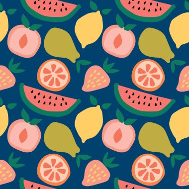 Meyvelerle kusursuz tekrarlanan desen. vektör illüstrasyonu