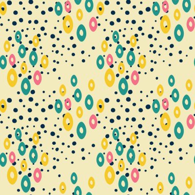 Renkli daireler ve beneklerle soyut ve pürüzsüz tekrarlayan desen. vektör illüstrasyonu