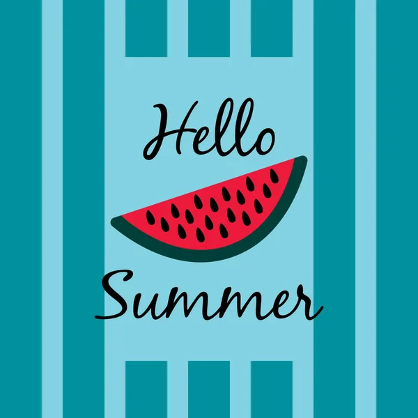 Hallo Sommer Schriftzug Mit Wassermelonenscheibe Vektorillustration — Stockvektor