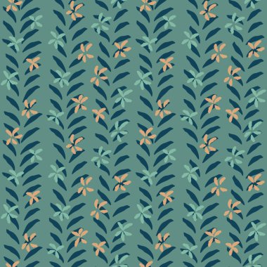 Yapraklar ve çiçeklerle kusursuz tekrarlanan desen. vektör illüstrasyonu