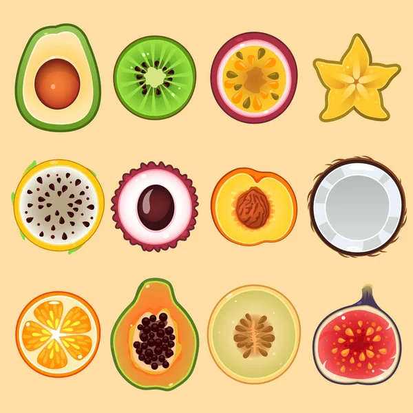 Ilustracja Owoców Określonych Sekcjach — Wektor stockowy