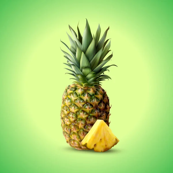 Frutta Realistica Ananas Taglio Isolato Sfondo Illustrazione Vettoriale — Vettoriale Stock