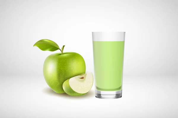 Jugo Manzana Verde Saludable Fruta Realista Vidrio Aislado Sobre Fondo — Archivo Imágenes Vectoriales