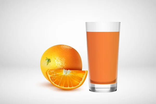 Sumo Laranja Saudável Frutas Realistas Vidro Isolado Fundo Branco Ilustração — Vetor de Stock