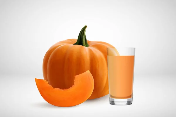 Jugo Calabaza Saludable Vegetal Realista Vidrio Aislado Sobre Fondo Blanco — Archivo Imágenes Vectoriales