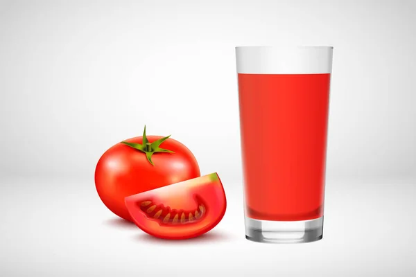 Jus Tomate Sain Réaliste Dans Verre Isolé Sur Fond Blanc — Image vectorielle