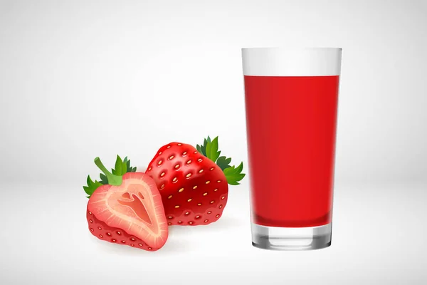 Frutta Realistica Succo Fragola Sano Vetro Isolato Sfondo Bianco Illustrazione — Vettoriale Stock