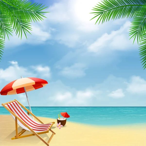 Καλοκαιρινές Διακοπές Πάνω Θέα Παραλία Και Φόντο Στη Θάλασσα Εικονογράφηση — Διανυσματικό Αρχείο