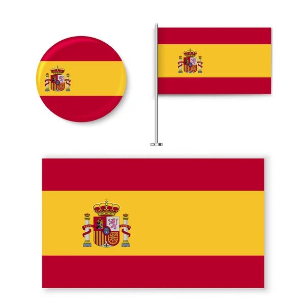 Banderas Nacionales Oficiales País España Circle Signo Asta Bandera Aislados — Archivo Imágenes Vectoriales