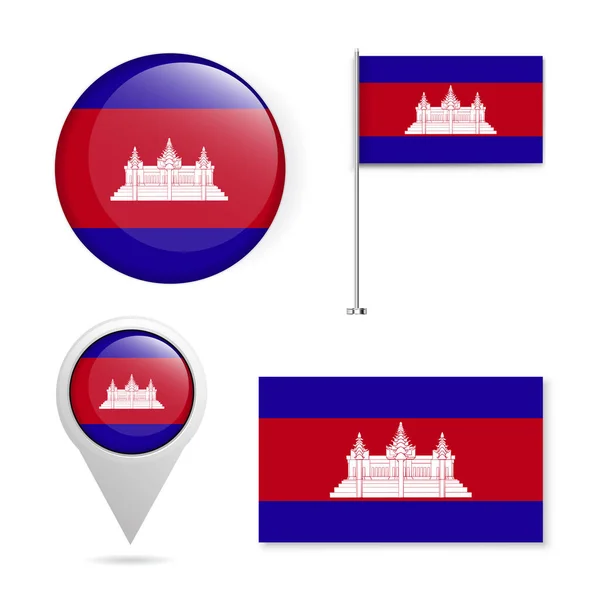 Drapeaux Nationaux Officiels Cambodge Panneau Circle Mât Drapeau Épinglette Drapeaux — Image vectorielle
