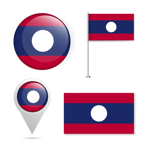 Viralliset Kansalliset Liput Laos Circle Merkki Lipputanko Tappi Liput Eristetty — vektorikuva