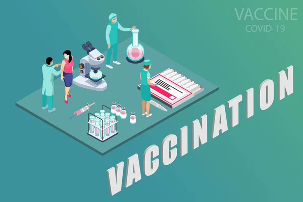 Präventionskonzept Ärzte Impfen Menschen Pandemie Durch Coronavirus Oder Covid Isometrische — Stockvektor