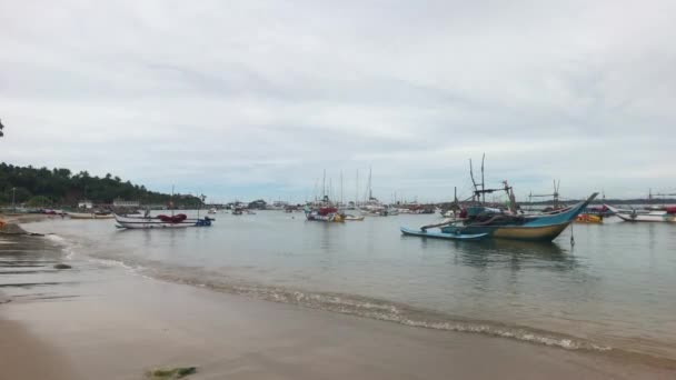 Mirissa, Sri Lanka, strand i hamnen vid fiskebryggan — Stockvideo