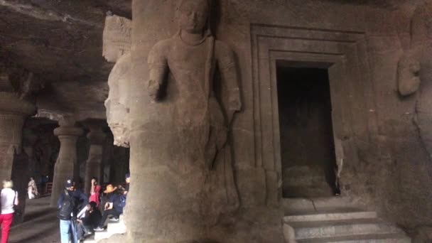 Mumbai, India - November 10, 2019: Elephanta Caves tourists in the cave part 8 — 비디오