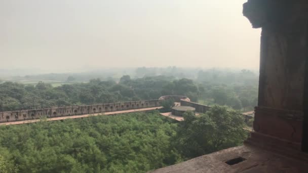 Агра, Индия, 10 ноября 2019 года, Форт Агра, вид на лес из окон красного форта — стоковое видео