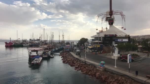 Eilat, Israel - Harbour of tourist yachts and ships part 3 — Stock Video