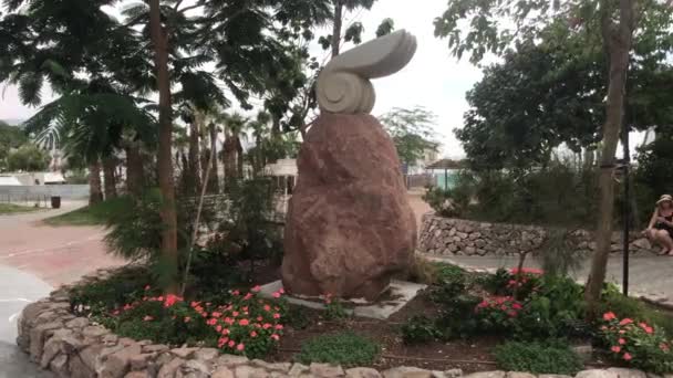 Eilat, Israel - piedra original en el macizo de flores — Vídeos de Stock