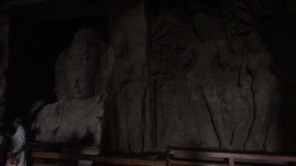 Mumbai, India - November 10, 2019: Elephanta Caves tourists in the cave part 12 — 비디오