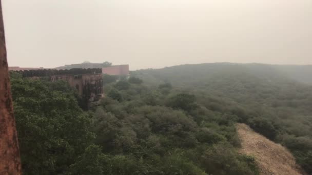 Jaipur, India - ancient walls of the fort and view of the mountains from a height part 9 — 비디오