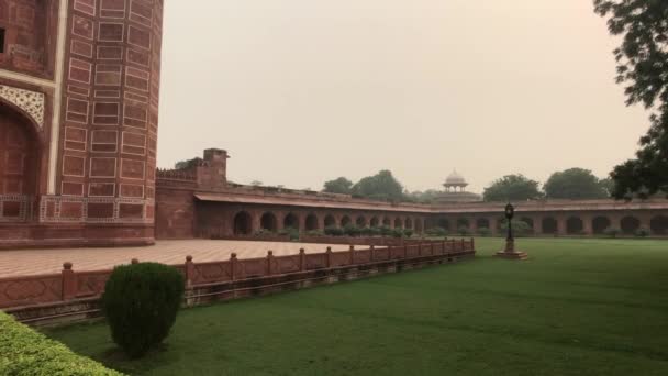 Agra, India, 2019. november 10., Taj Mahal, zöld mező a mecset területén — Stock videók