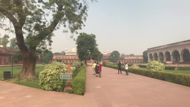 Agra, Indien, 10. November 2019, Ein Zug steht an der Seite eines Gebäudes — Stockvideo