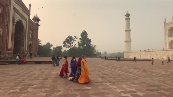 Agra, Inde, 10 novembre 2019, Taj Mahal, les touristes dansent près du temple — Video